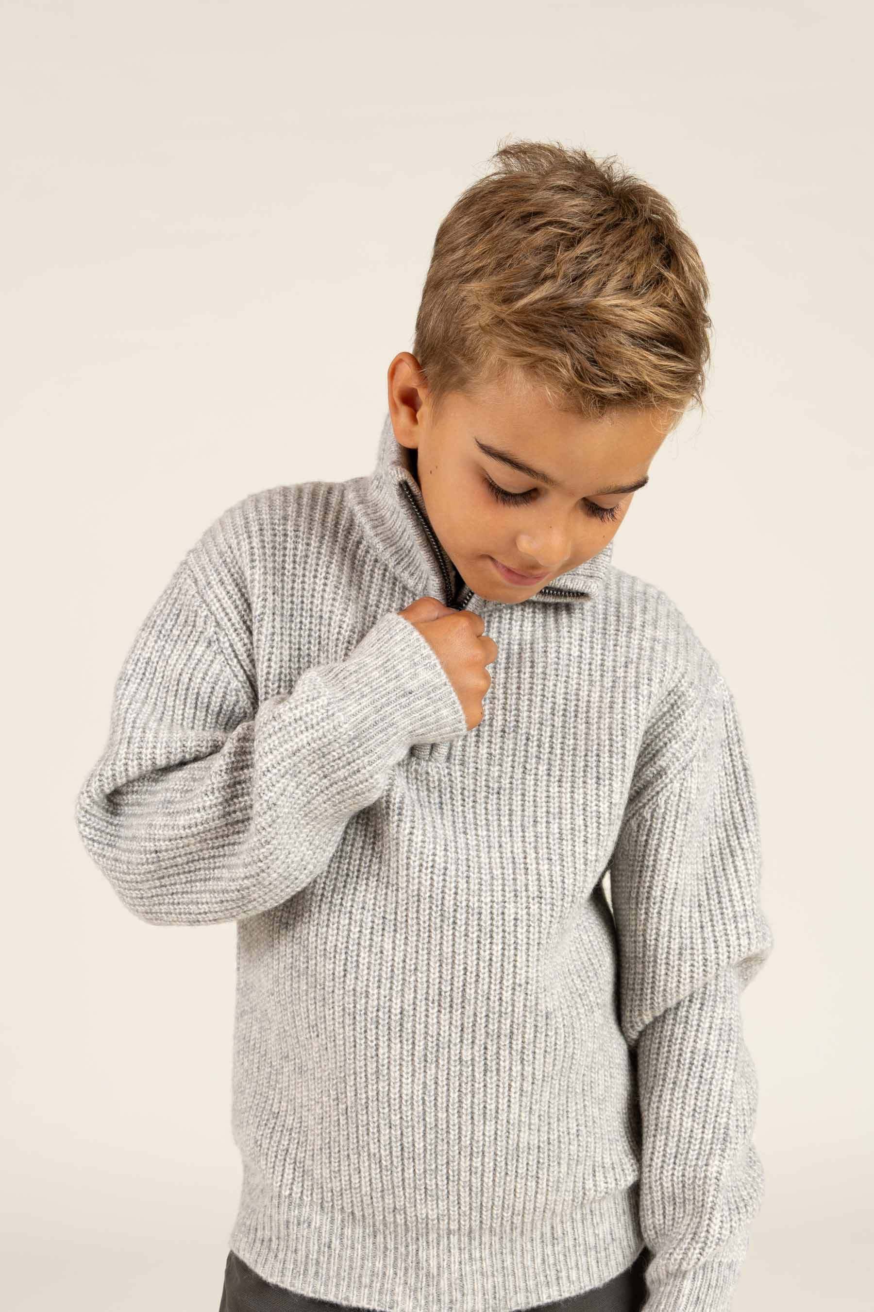 Woll Mix-Pullover mit halbem Reißverschluss - Tween - Grey Melange | 100753 Adam