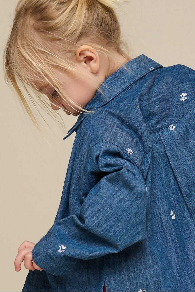 Bestickte Leichte Denim-Hemdenjacke - Kids - Blue Denim | 101051 Isabella