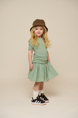 Baumwollrock mit Zick Zack Rüsche - Kids - Dusty Green | 101038 Alma