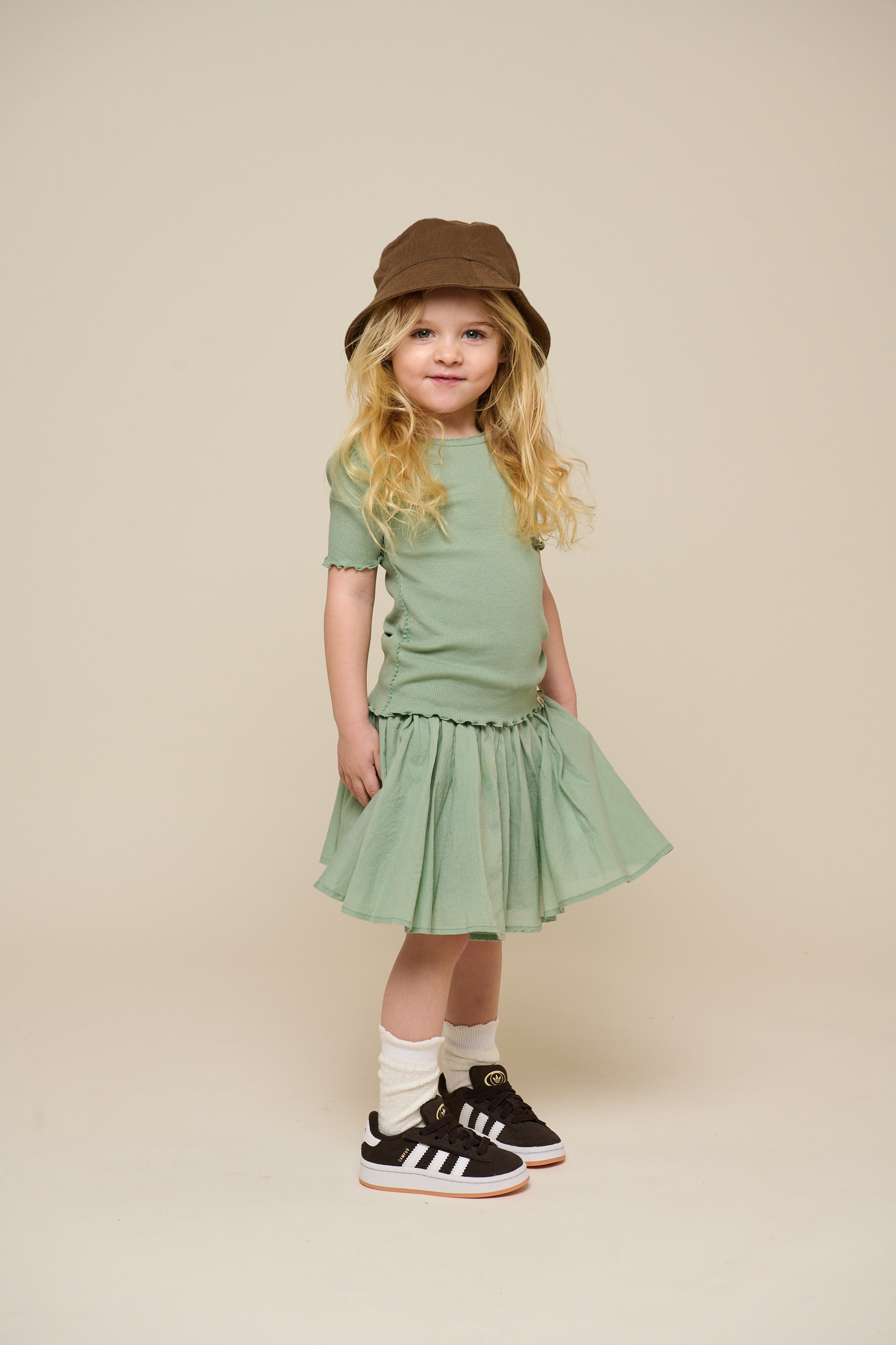 Baumwollrock mit Zick Zack Rüsche - Kids - Dusty Green | 101038 Alma