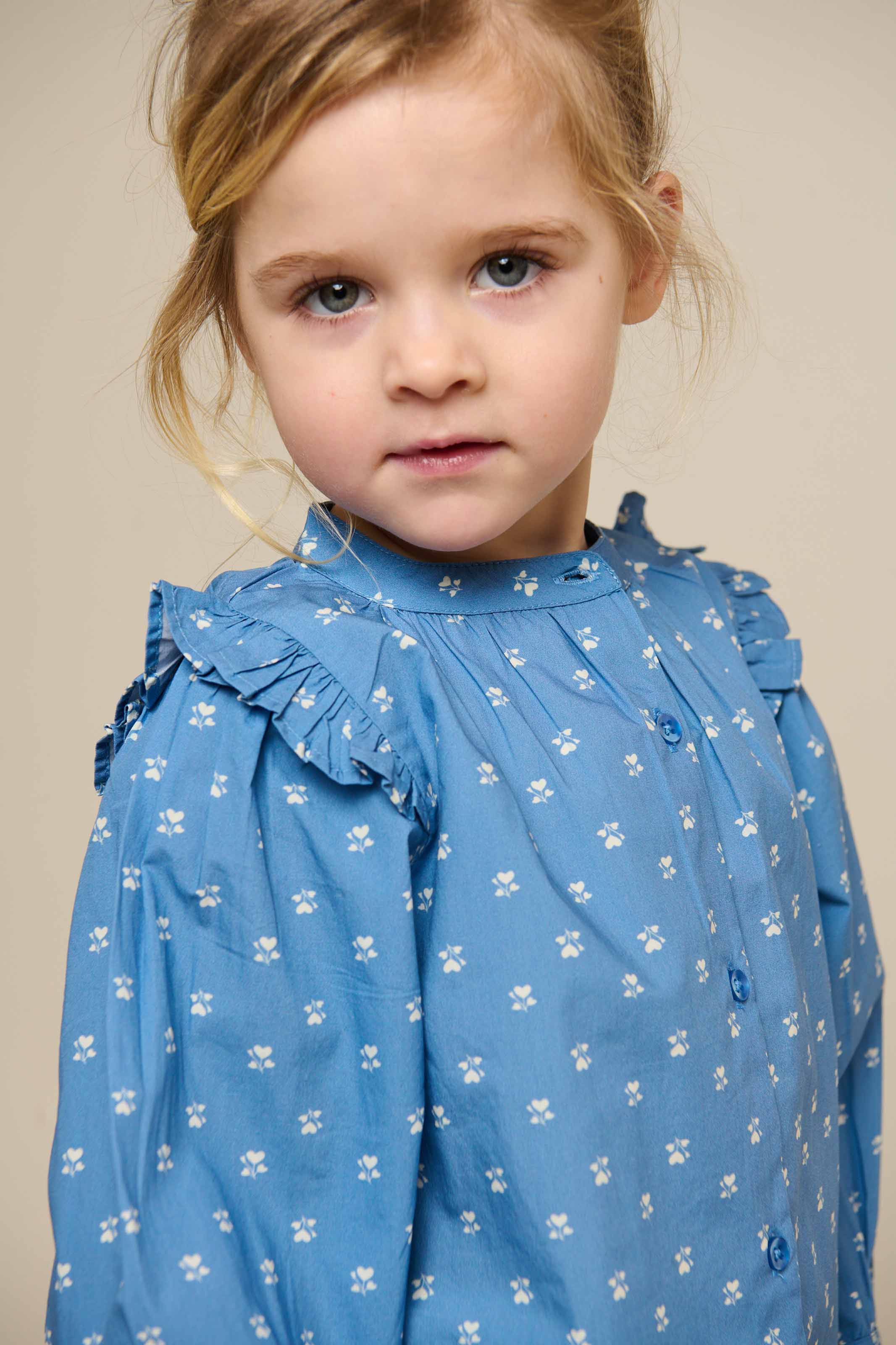 Bedruckte Popeline-Hemdbluse - Kids - Dusty Blue | 101056 Camilla