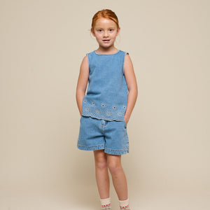 Besticktes Denim-Top - Tween - Light Blue Denim | 101021 Vera