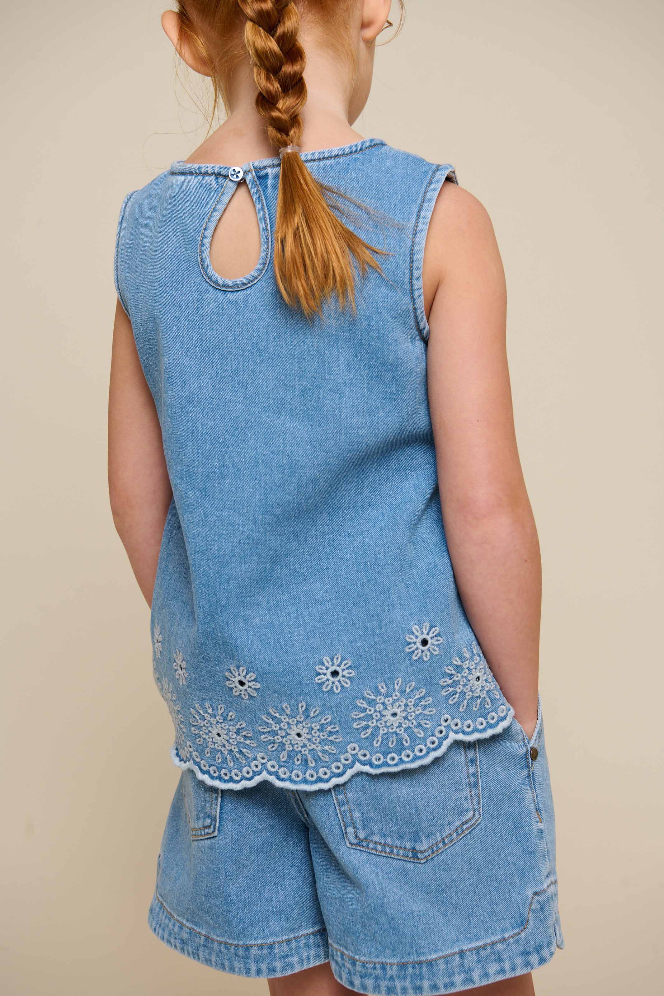 Besticktes Denim-Top - Tween - Light Blue Denim | 101021 Vera