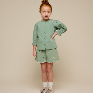 Bestickte Seersucker-Shorts - Tween - Dusty Green | 100985 Nora