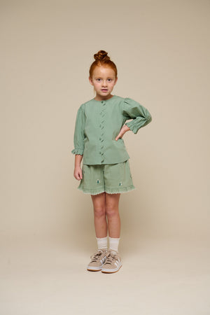 Bestickte Seersucker-Shorts - Tween - Dusty Green | 100985 Nora