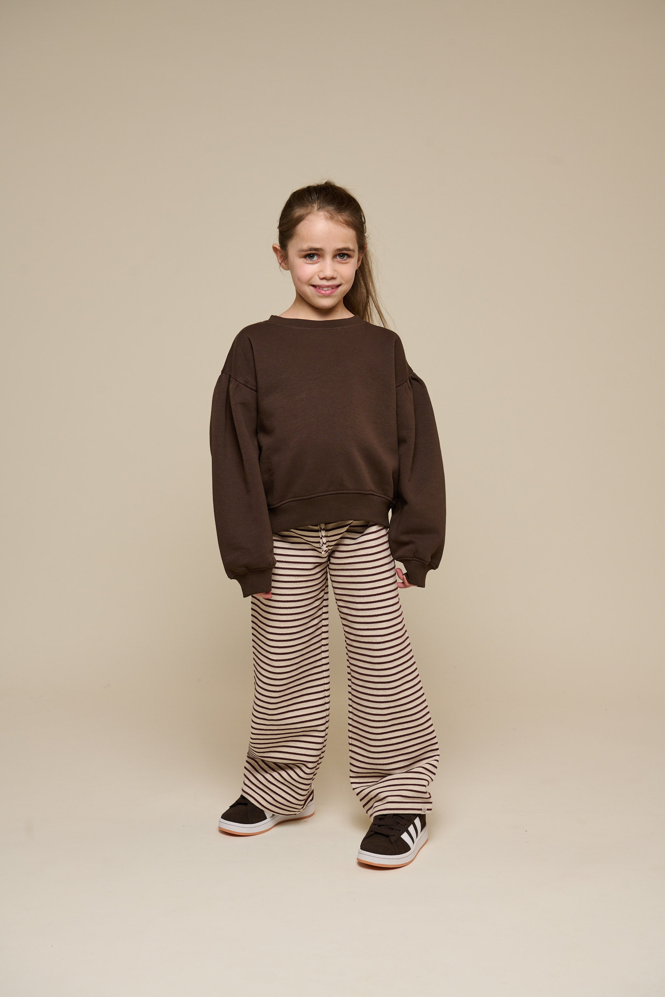 Gestreifte Wide-Leg Jersey Hose - Tween - Brown | 100997 Emmie