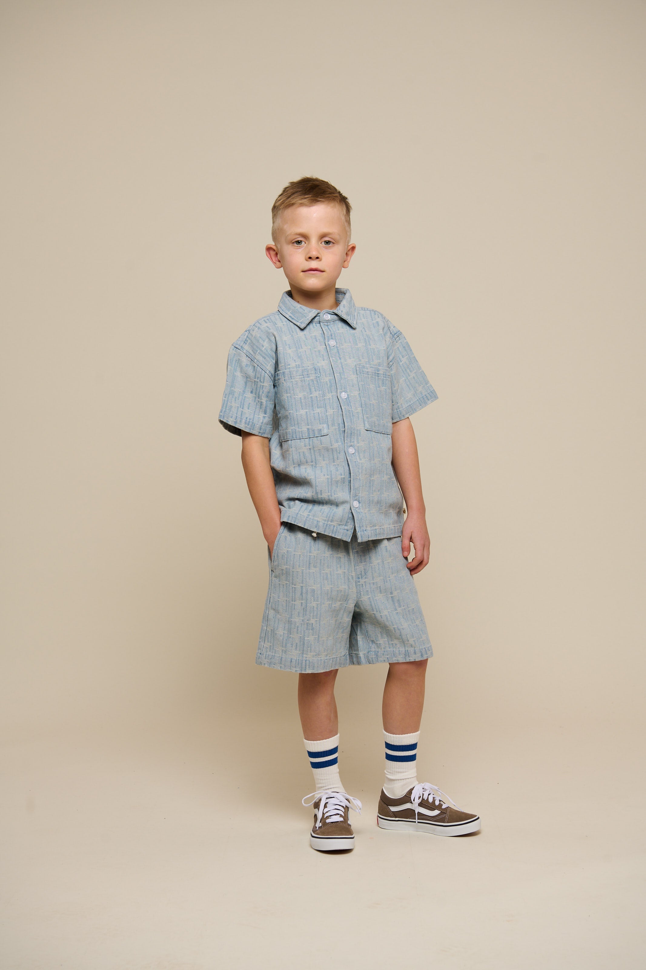 Baggy Jacquard Denim Shorts - Tween - Blue Denim | 101092 Kyle