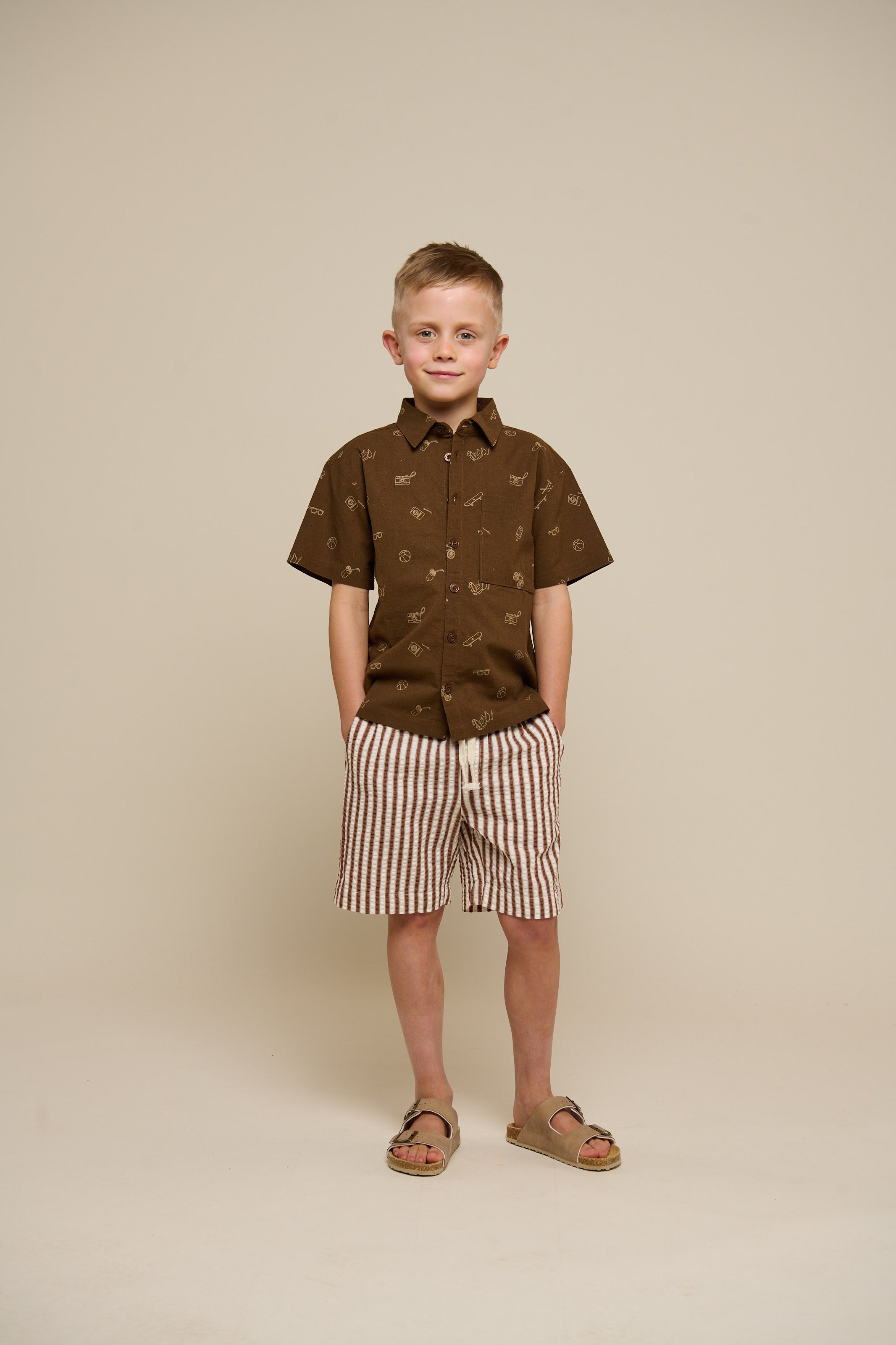 Gestreifte Seersucker-Shorts - Tween - Brown | 101188 Frank