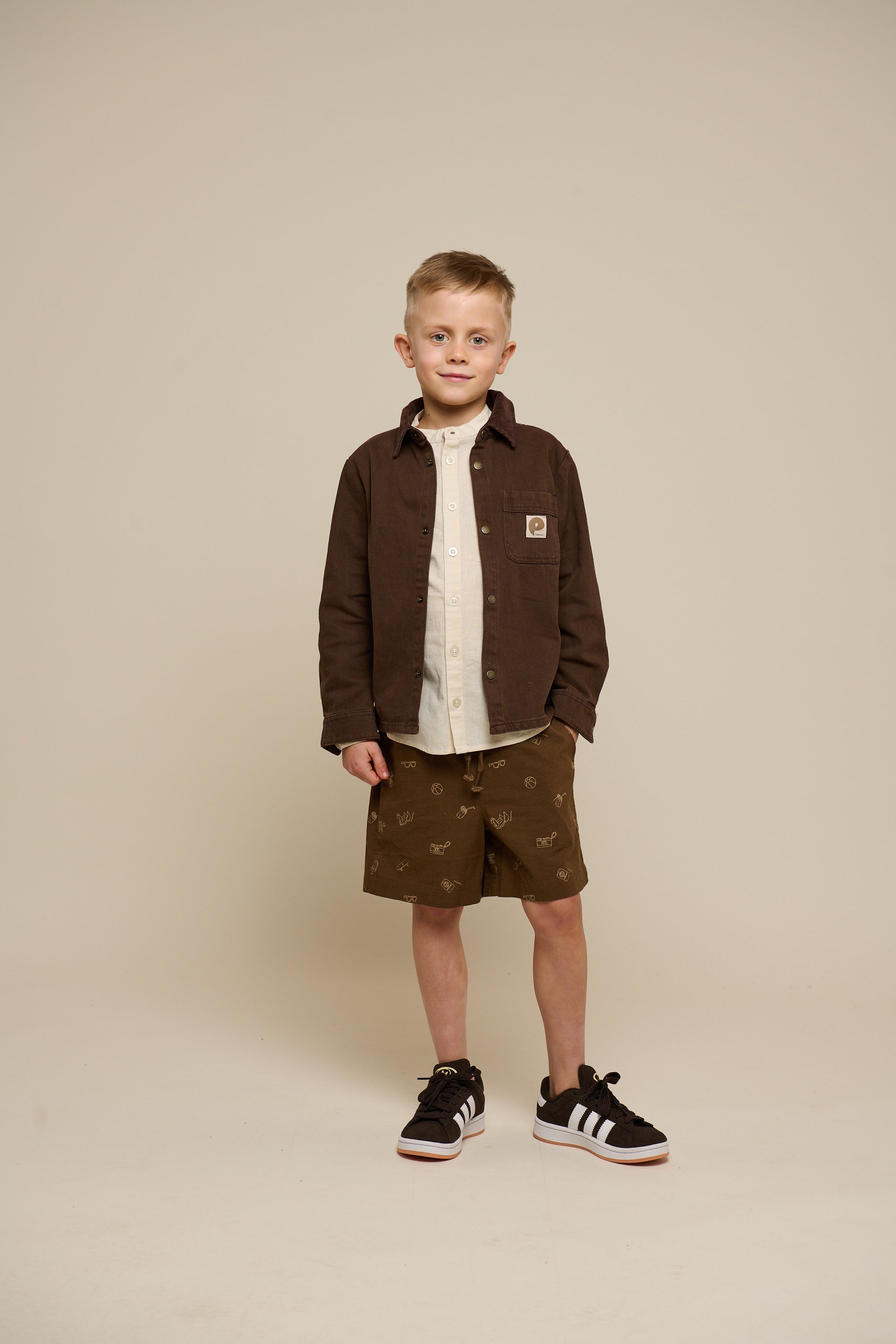Bedruckte Leinenmix Shorts - Tween - Dark Brown | 101172 William
