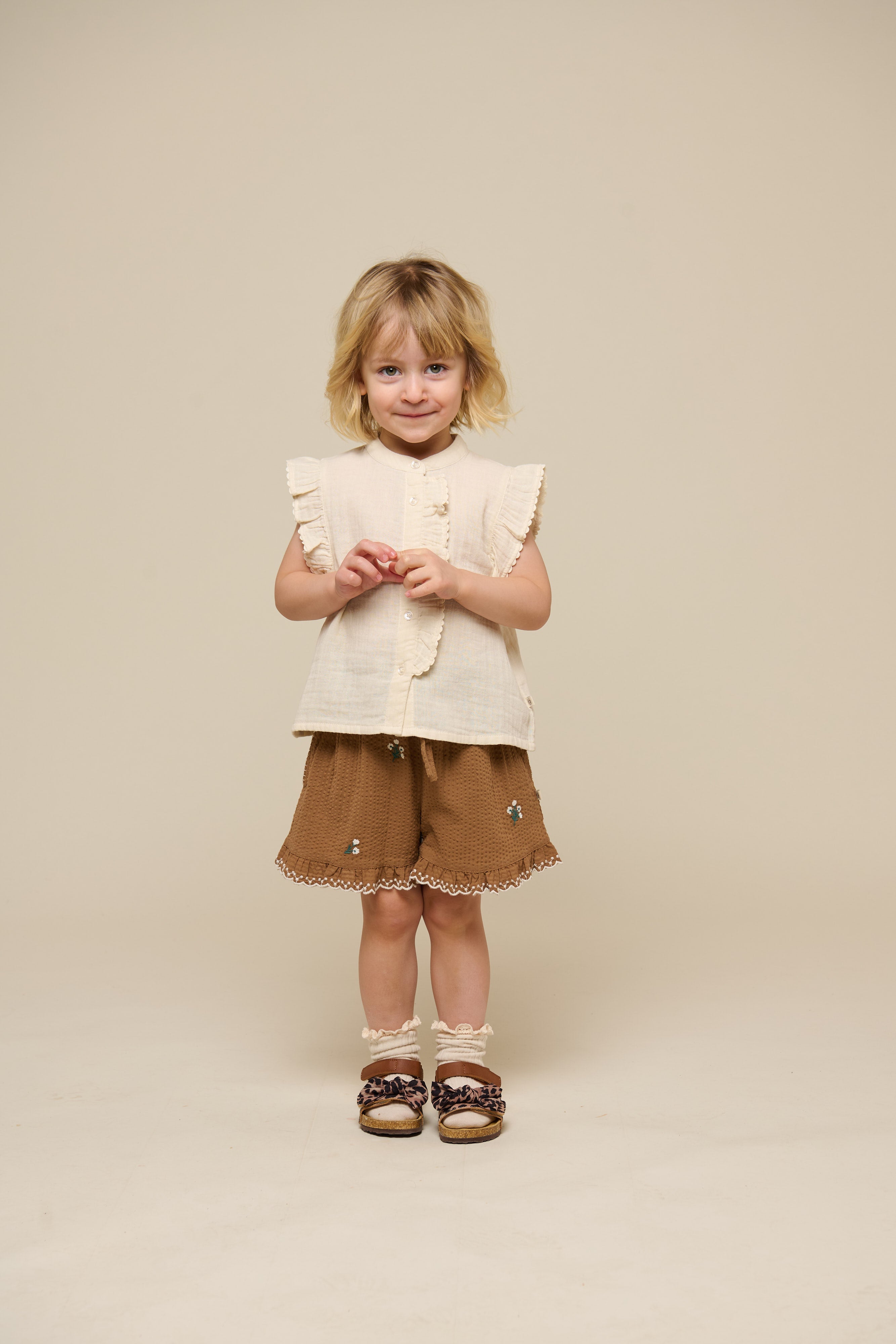 Bestickte Seersucker-Shorts - Kids - Coconut | 100986 Nora