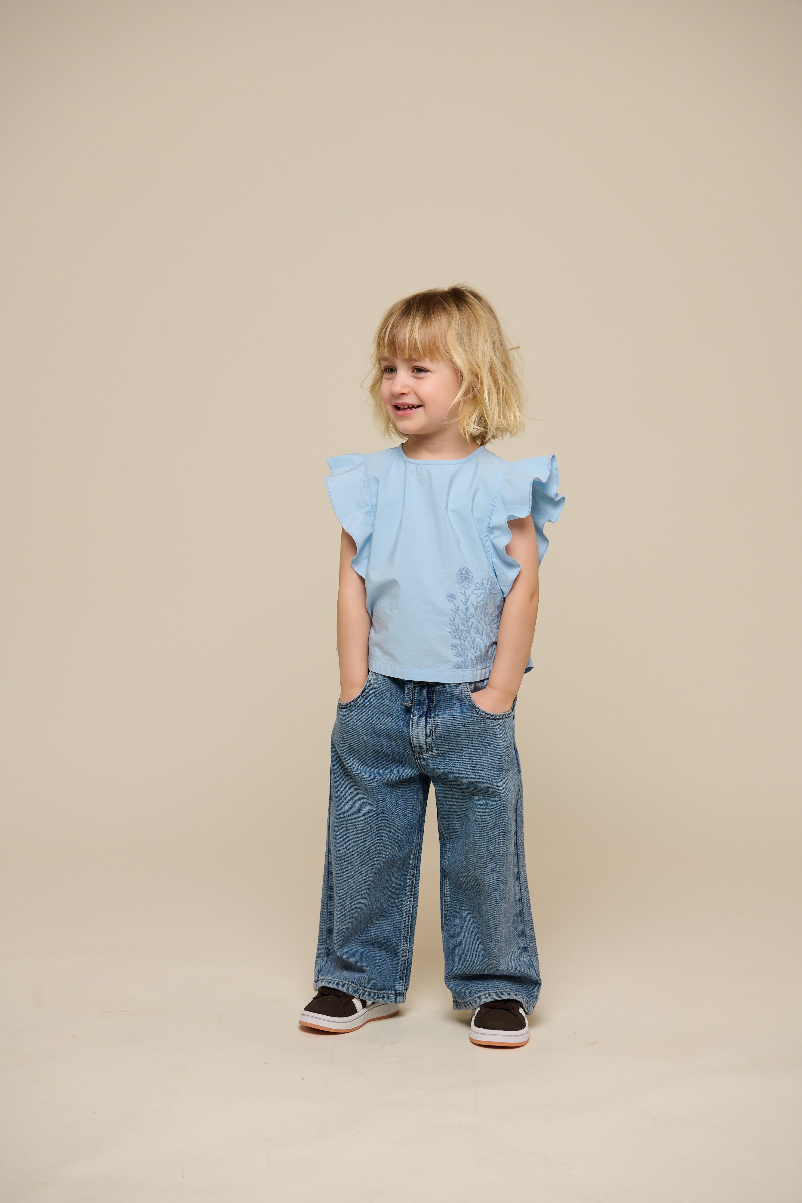 Popelinebluse mit Stickerei - Kids - Powder Blue | 101042 Barbara