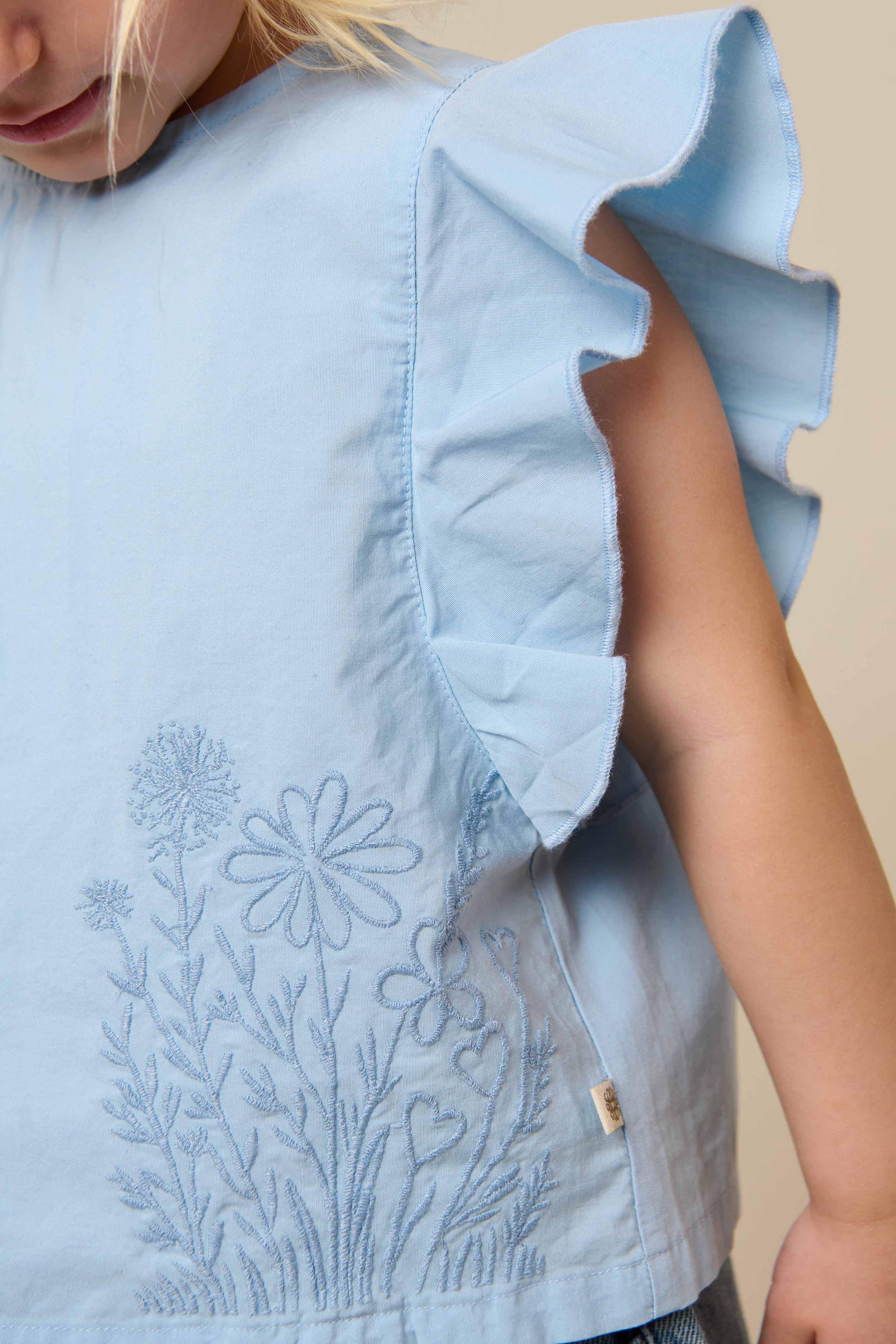 Popelinebluse mit Stickerei - Kids - Powder Blue | 101042 Barbara