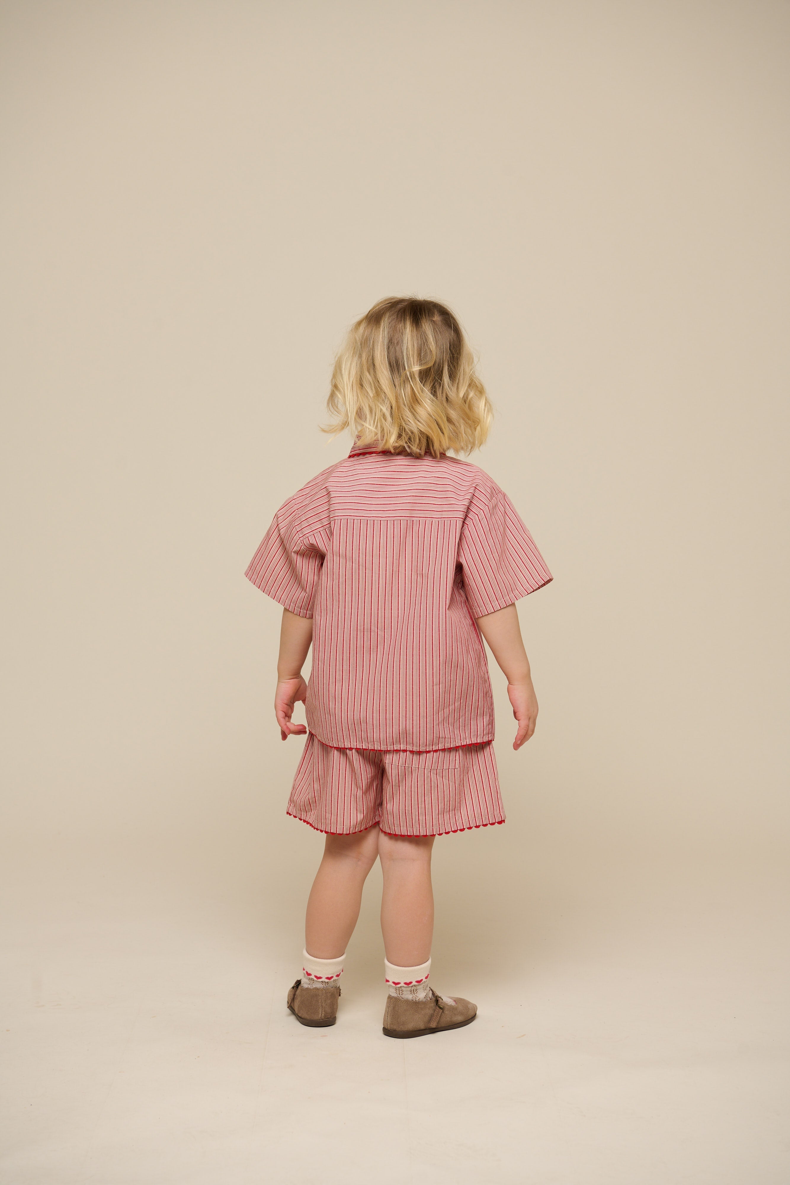 Gestreiftes Poplinhemd und Shorts Set - Kids - Old Rose/Cherry Red | 100946 Olivia
