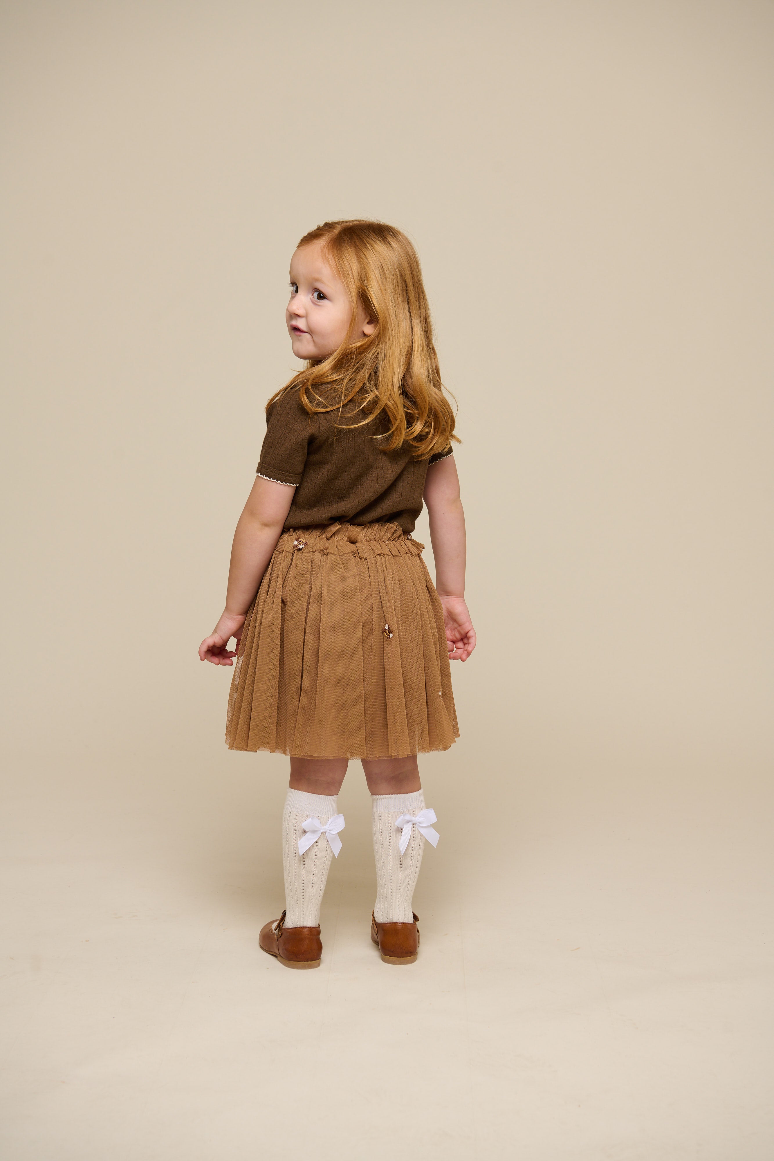 Pointelle T-Shirt mit Kontrast-Picot - Kids - Dark Brown | 101291 Drew