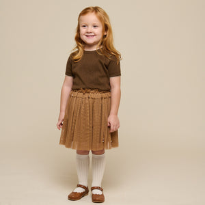 Pointelle T-Shirt mit Kontrast-Picot - Kids - Dark Brown | 101291 Drew