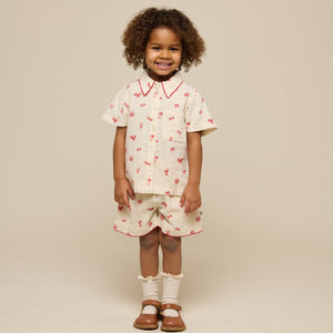 Bedrucktes Gaze Hemd und Shorts-Set - Kids - Offwhite/Cherry Red | 100972 Fiona