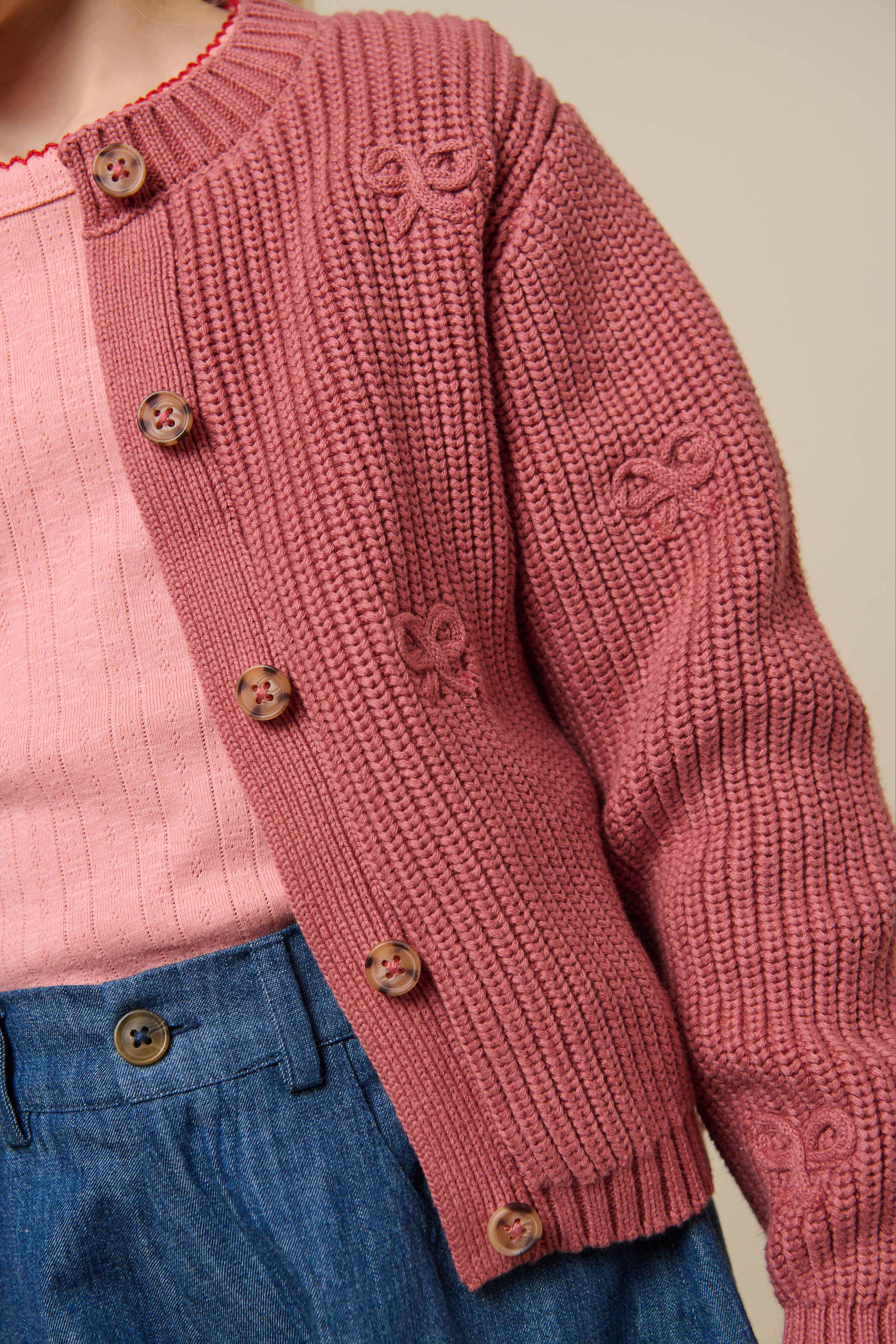 Baumwollstrickjacke mit Schleifen - Tween - Old Rose | 100793 Freya